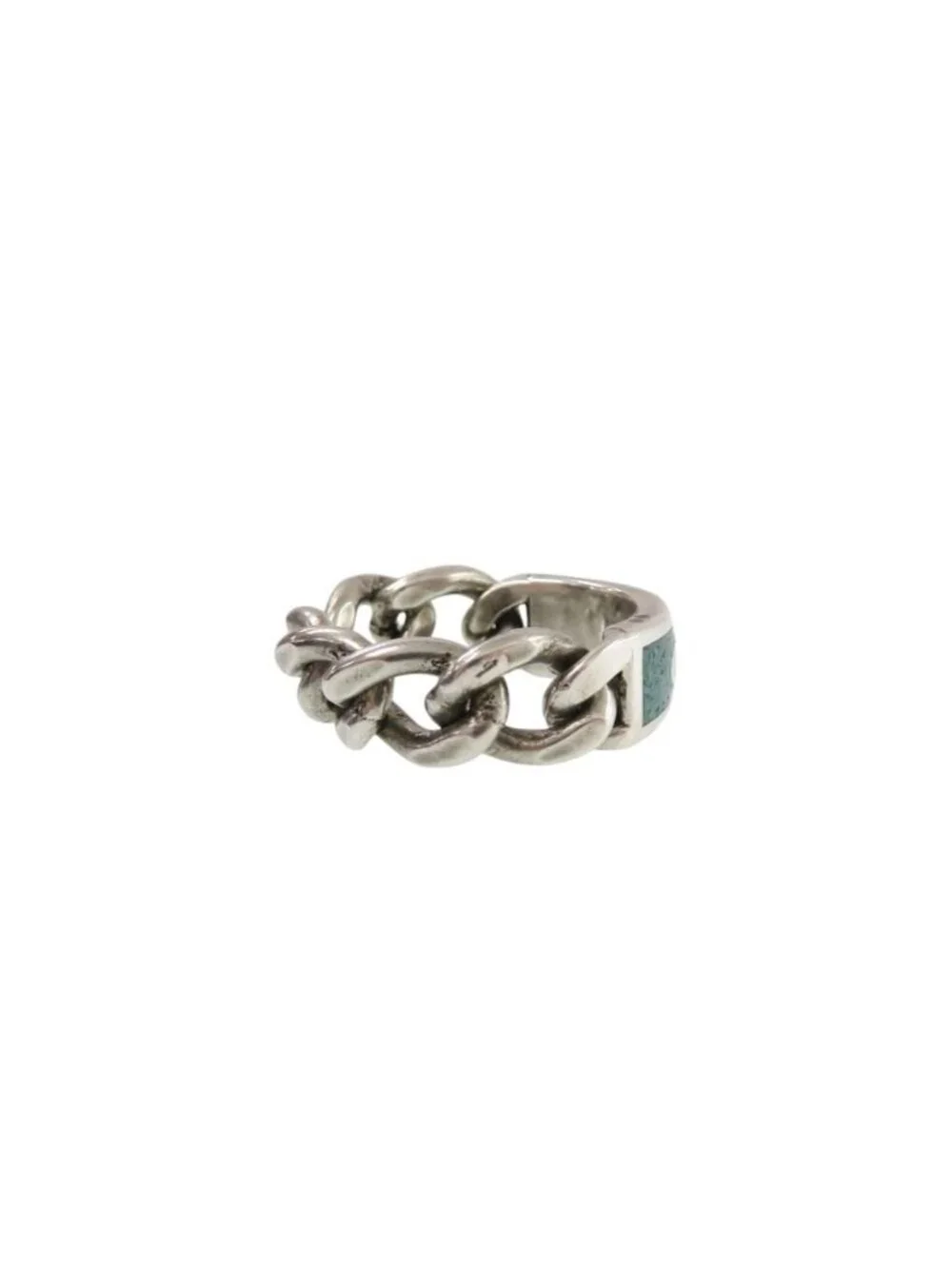 Gucci Chain Ring Logo Plate 925 Sterling Silver Green